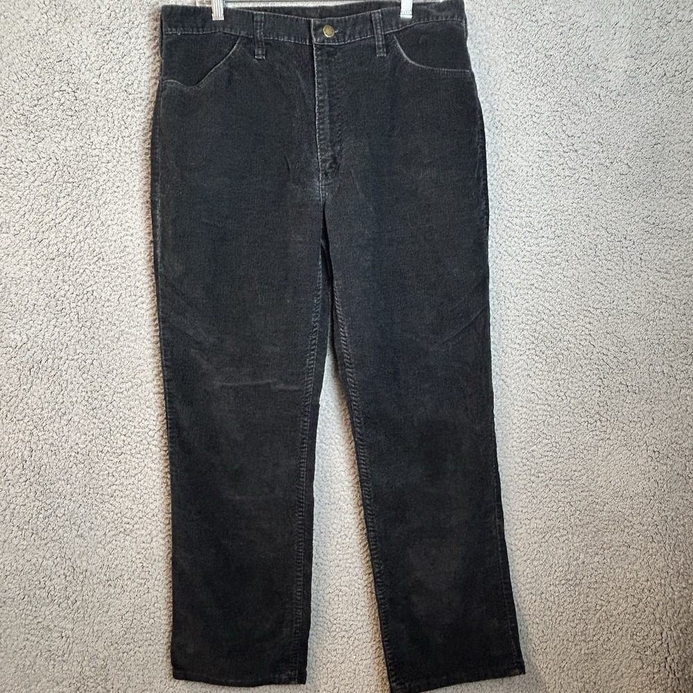 Vintage Rustler Mens 34x28 Black Corduroy Pants Straight Leg Made In USA